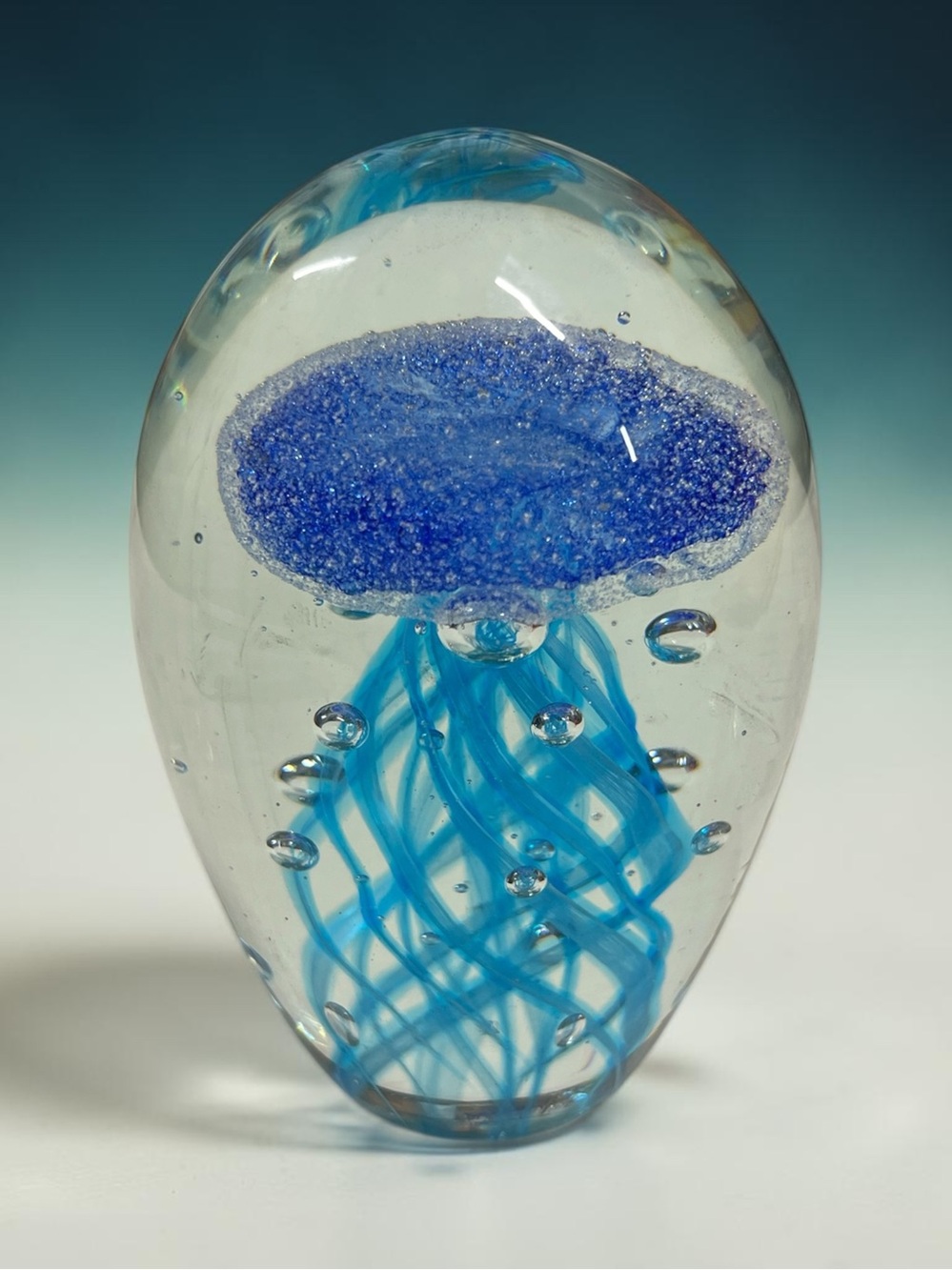 Blue blowing glass jellyfish paperweight